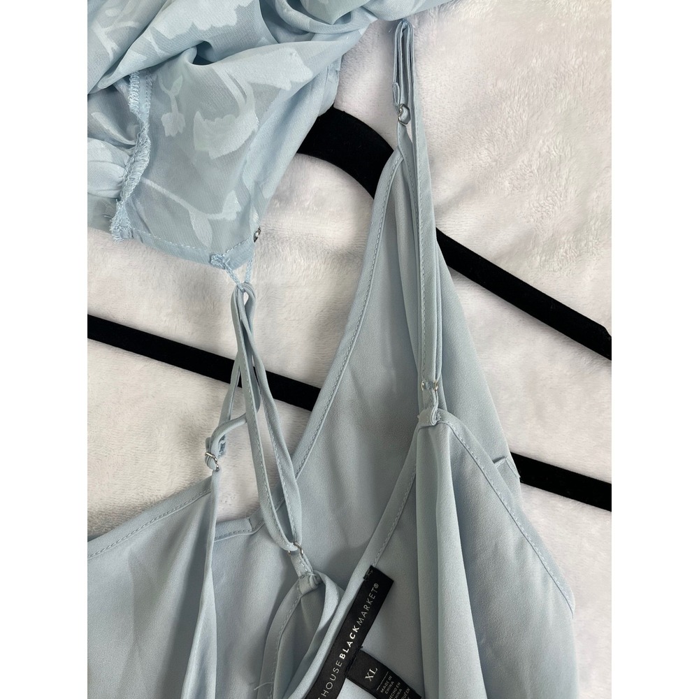White House Black Market Blouse Womens XL Light Blue Excellent Floral Burn-Out - Picture 11 of 15